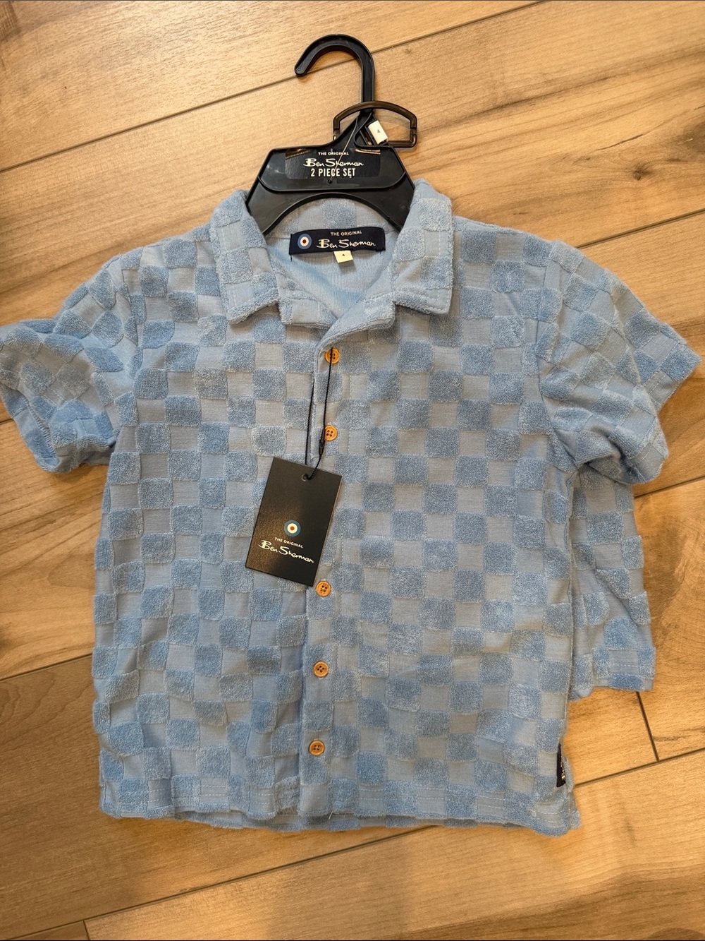 Ben Sherman Sky Blue Check Terry Short-Sleeve Polo/Shorts set